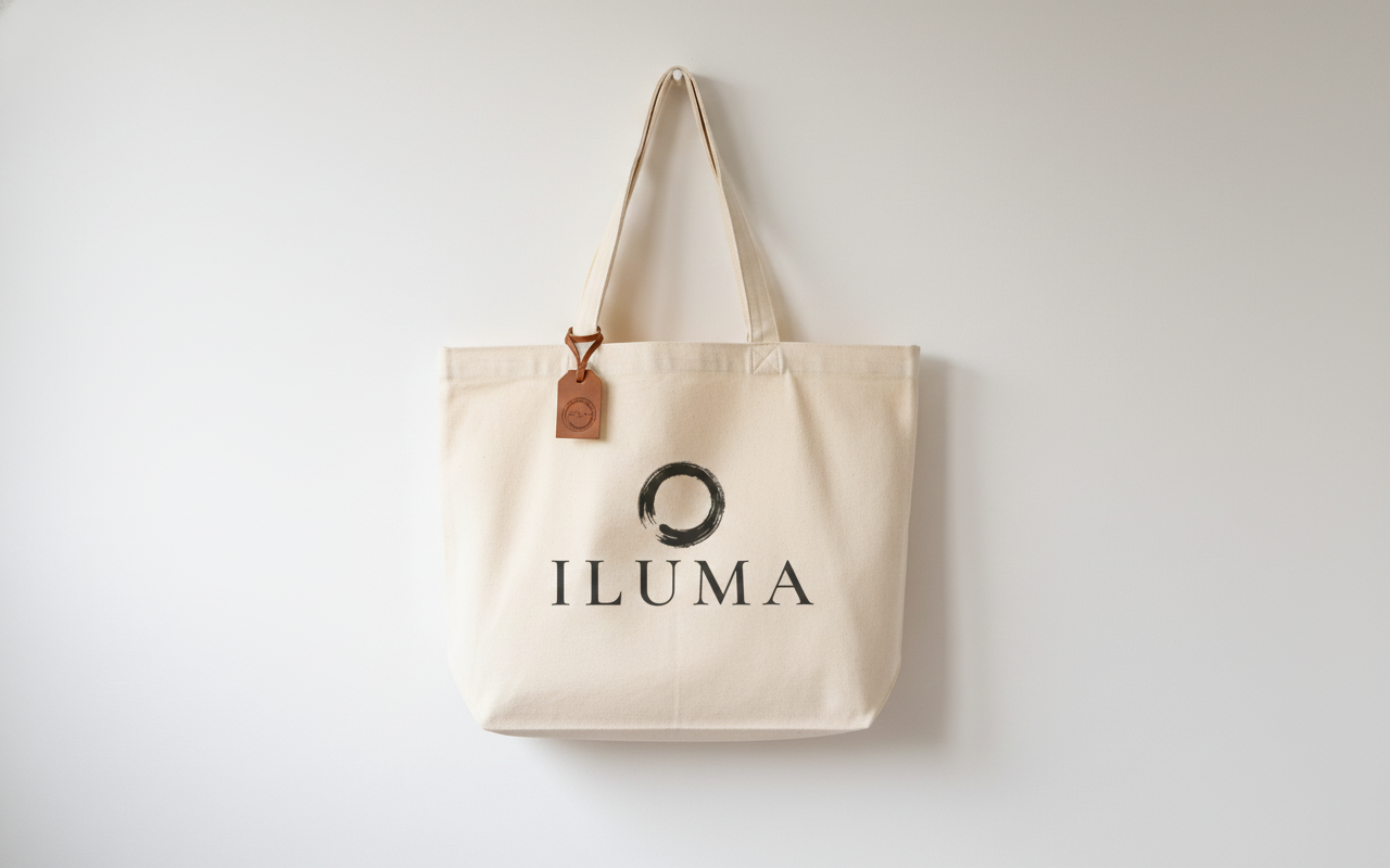 Branded tote bag mockup with minimalist logo application.
