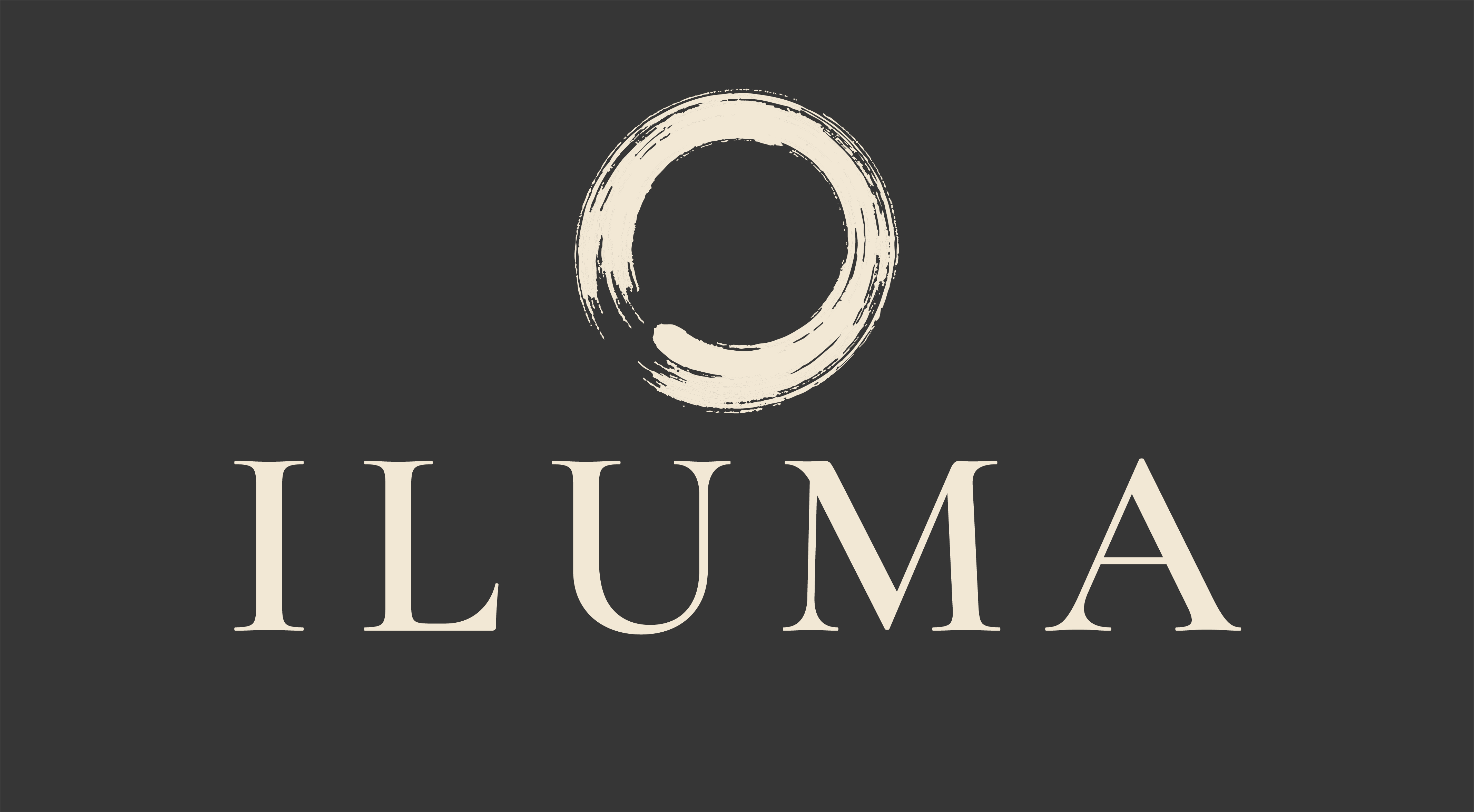 Iluma logo wordmark and enso symbol flat graphic.