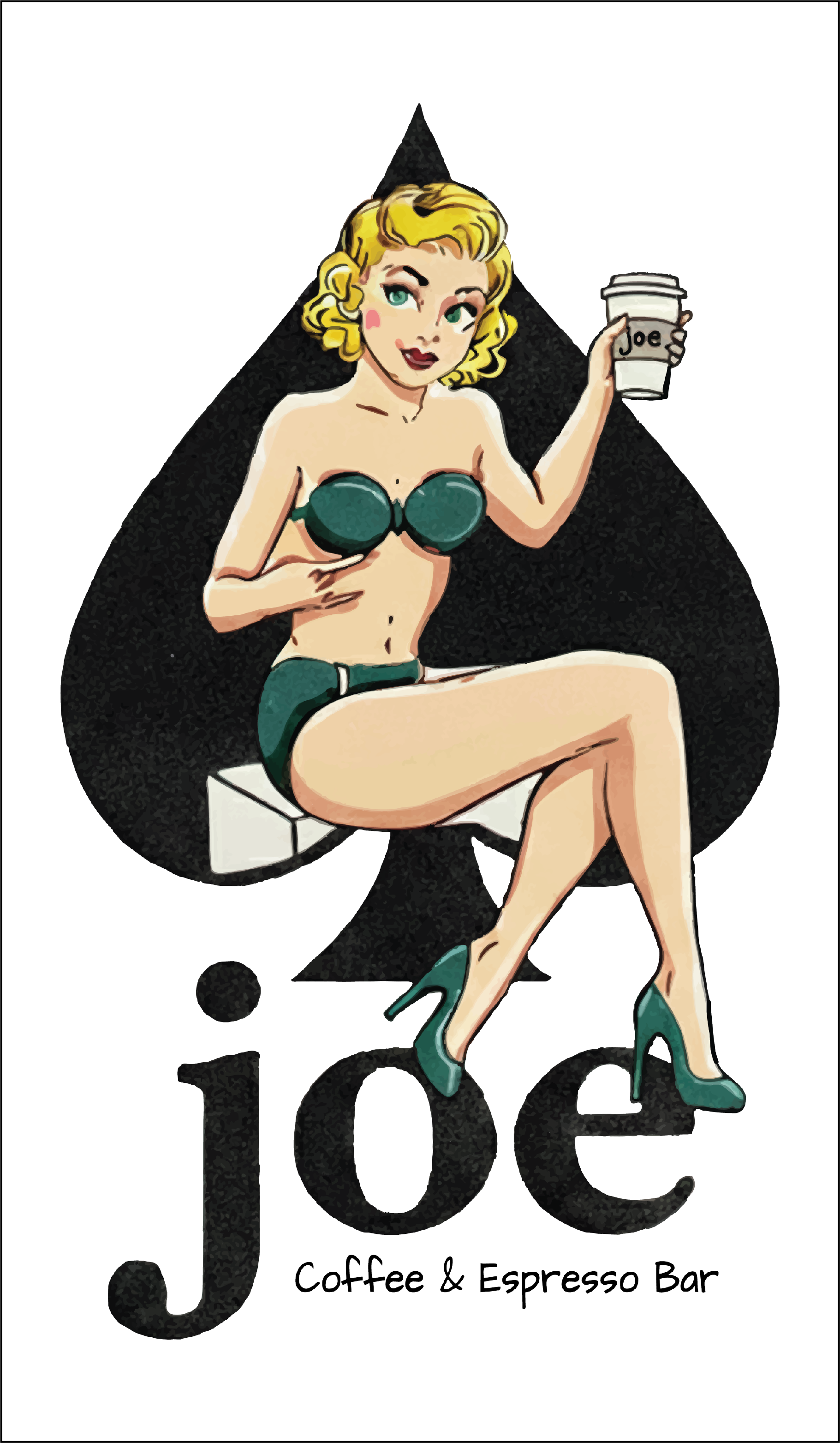 Full spade logo with pin-up illustration.