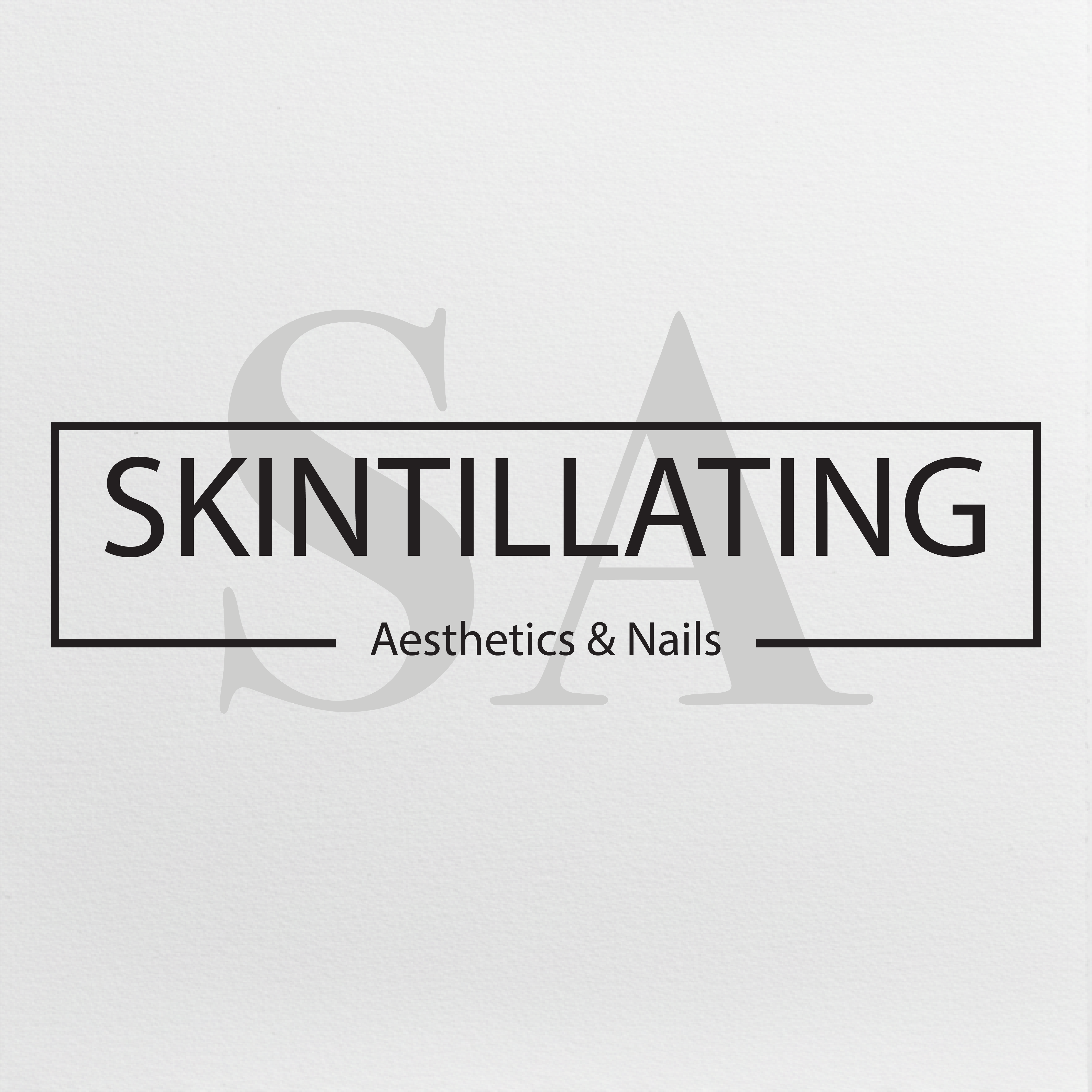 Skintillating logo wordmark flat graphic with decorative line work.