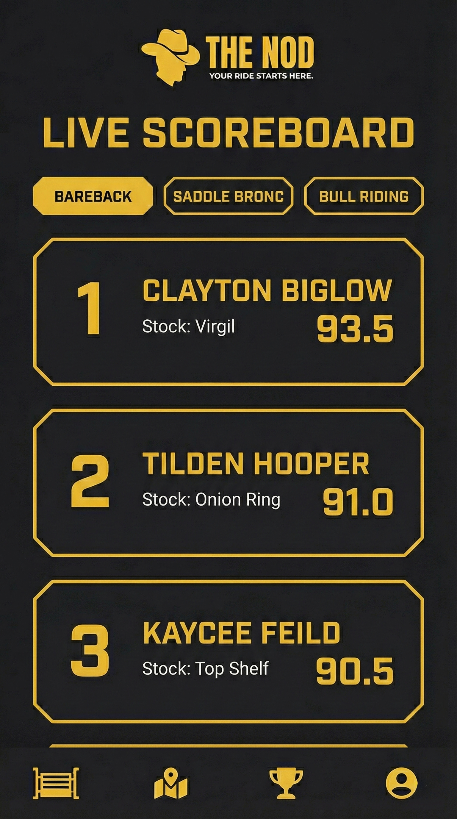 Event sign-up and card interface.